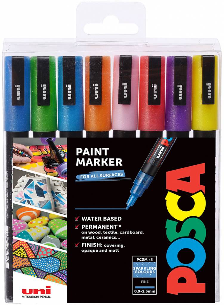 Třpytivé fixy Posca  PC-3M - sada 8ks