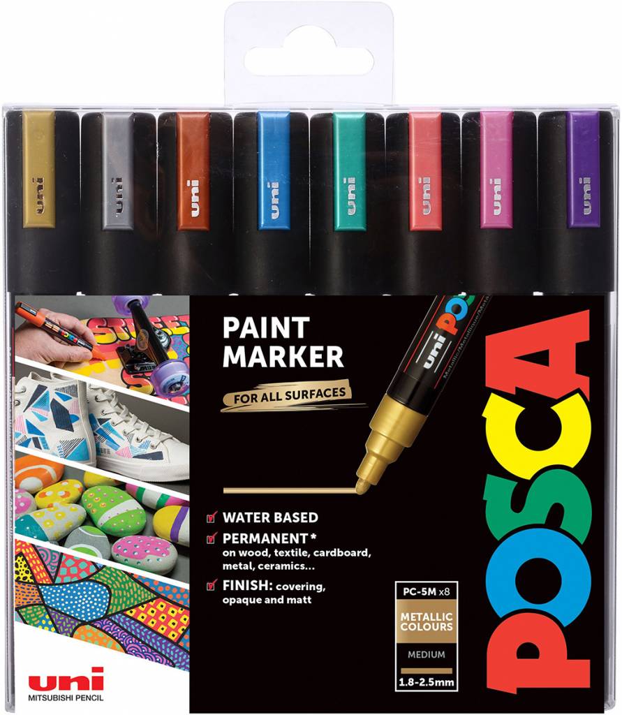 Metalické fixy Posca  PC-5M - sada 8ks