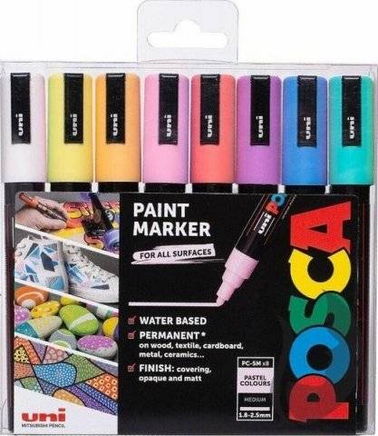 Pastelové fixy Posca PC-5M - sada 8ks