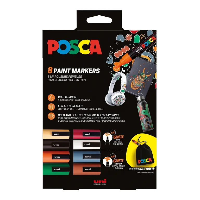 Sada akrylových popisovačů POSCA - PC-3M/ PC-5M, s bavlněným pytlíkem