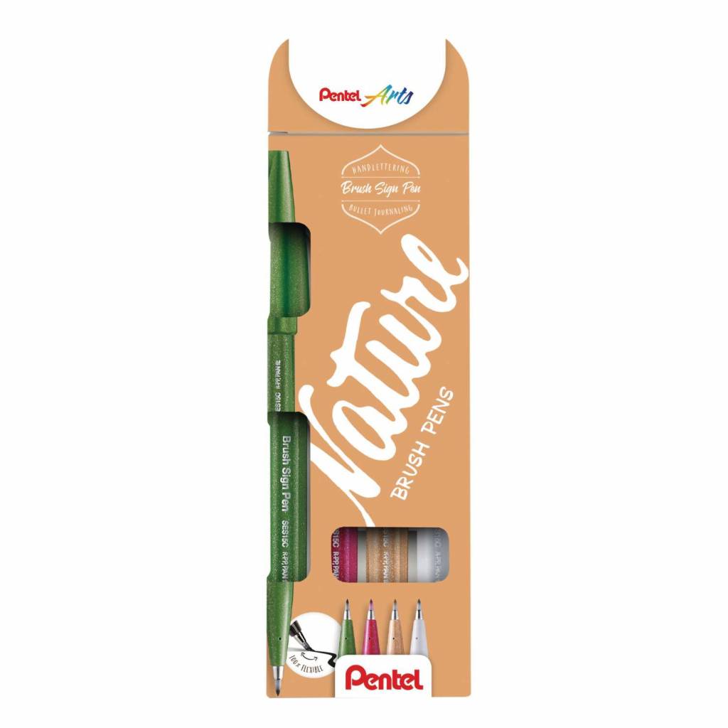 Různé sady popisovačů Pentel Brush Sign Pen 4ks: Nature